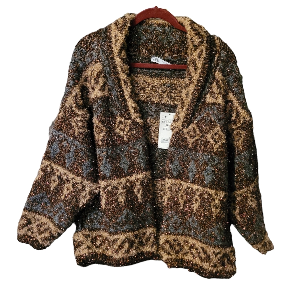 NWOT ZARA glittery chunky cardigan sweater S